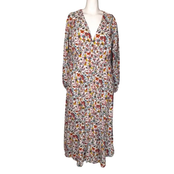 BODEN Long Dress, 10R, Multicolor floral, Long sleeve, V-neck, Cotton - Picture 8 of 13
